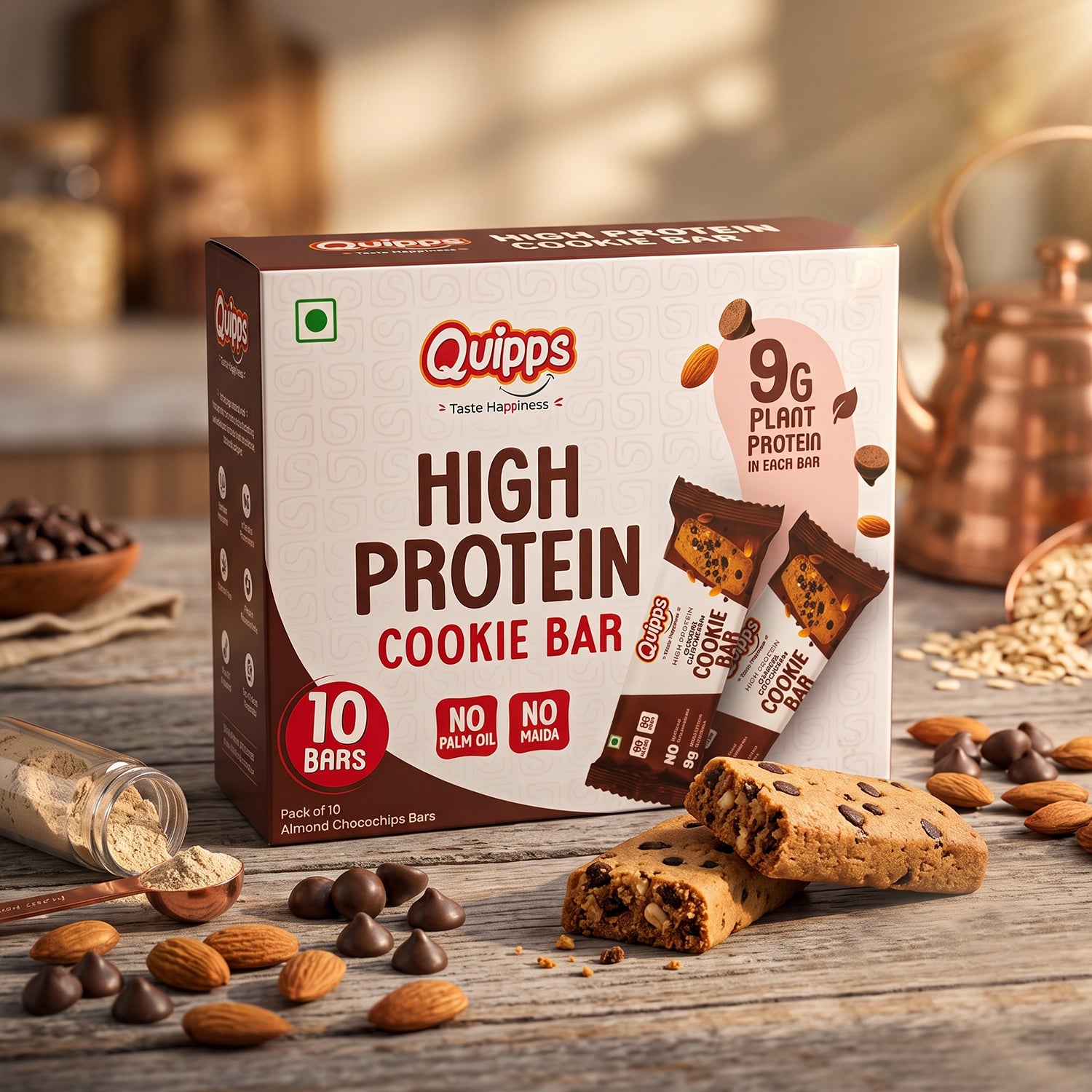 Protein-Packed Cookie Bars - Almond Choco chips (PACK OF 10)