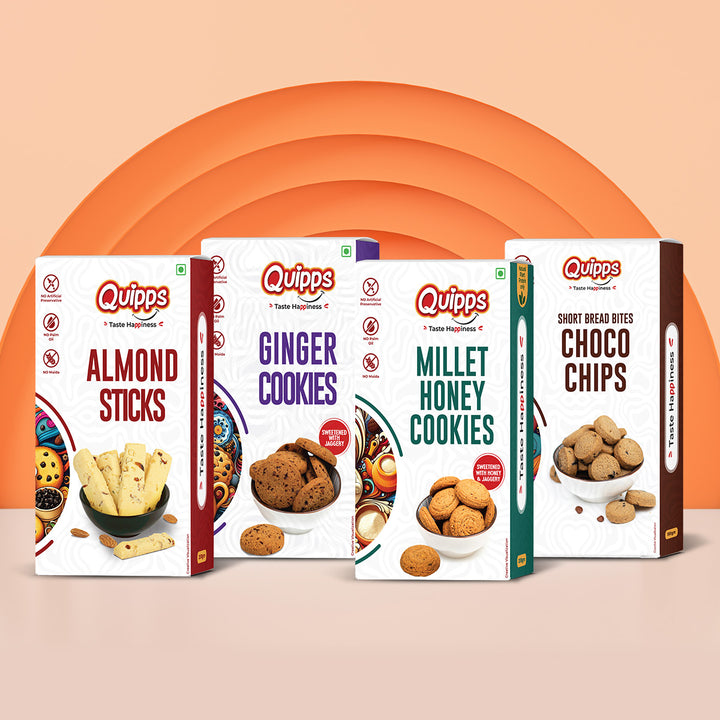 Jumbo Cookie Box - Almond + Ginger + Choco chips + Millet Honey Cookies (PACK OF 4)