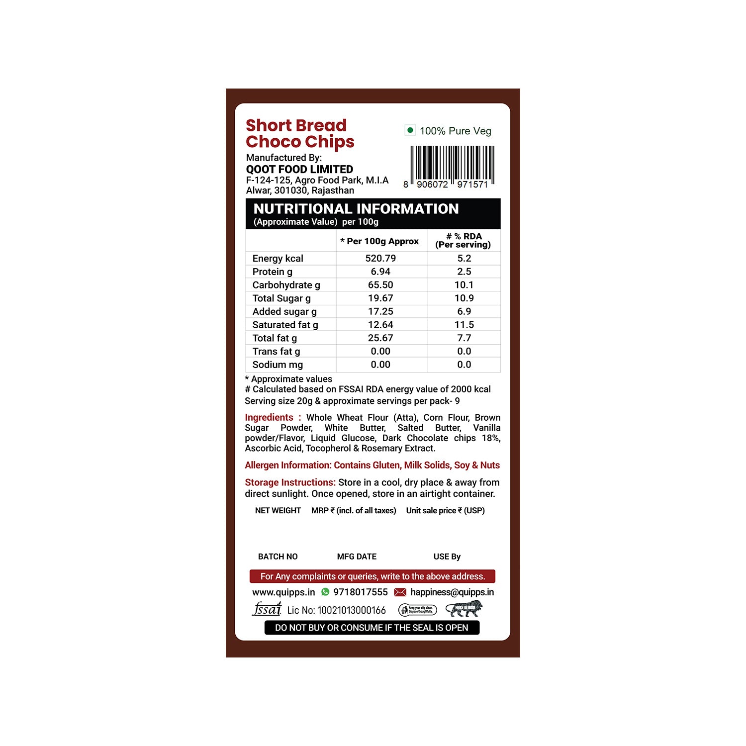 Short Bread Bites :  Choco chips