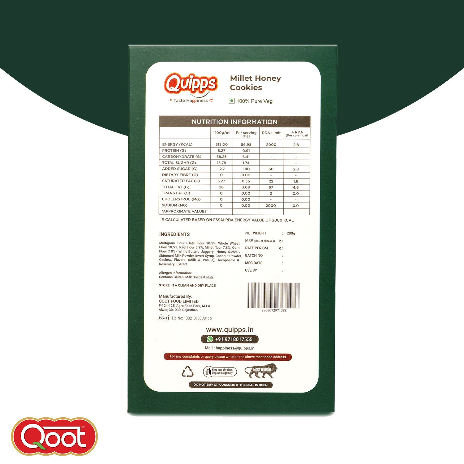 MILLET HONEY COOKIES NUTRITION INFORMATION